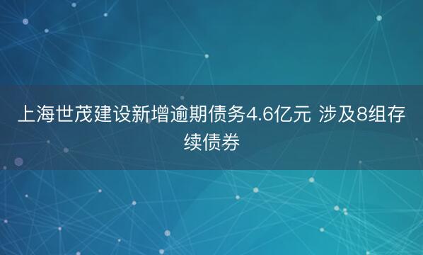 上海世茂建设新增逾期债务4.6亿元 涉及8组存续债券