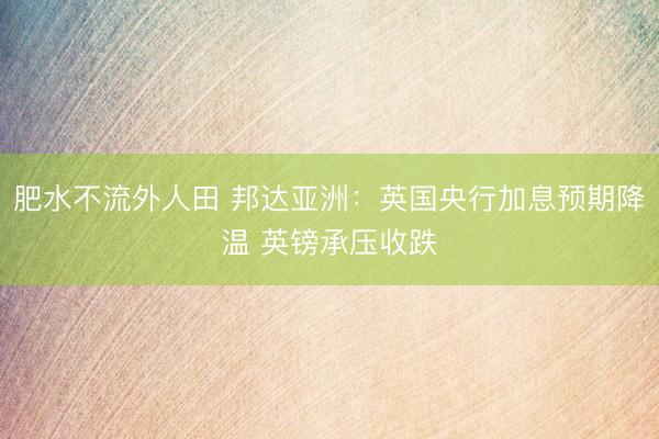 肥水不流外人田 邦达亚洲：英国央行加息预期降温 英镑承压收跌
