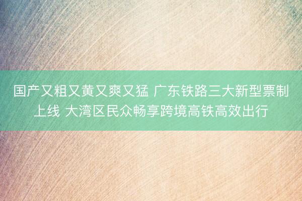 国产又粗又黄又爽又猛 广东铁路三大新型票制上线 大湾区民众畅享跨境高铁高效出行