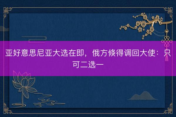 亚好意思尼亚大选在即，俄方倏得调回大使：只可二选一