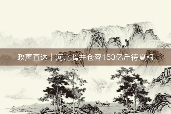政声直达｜河北腾并仓容153亿斤待夏粮